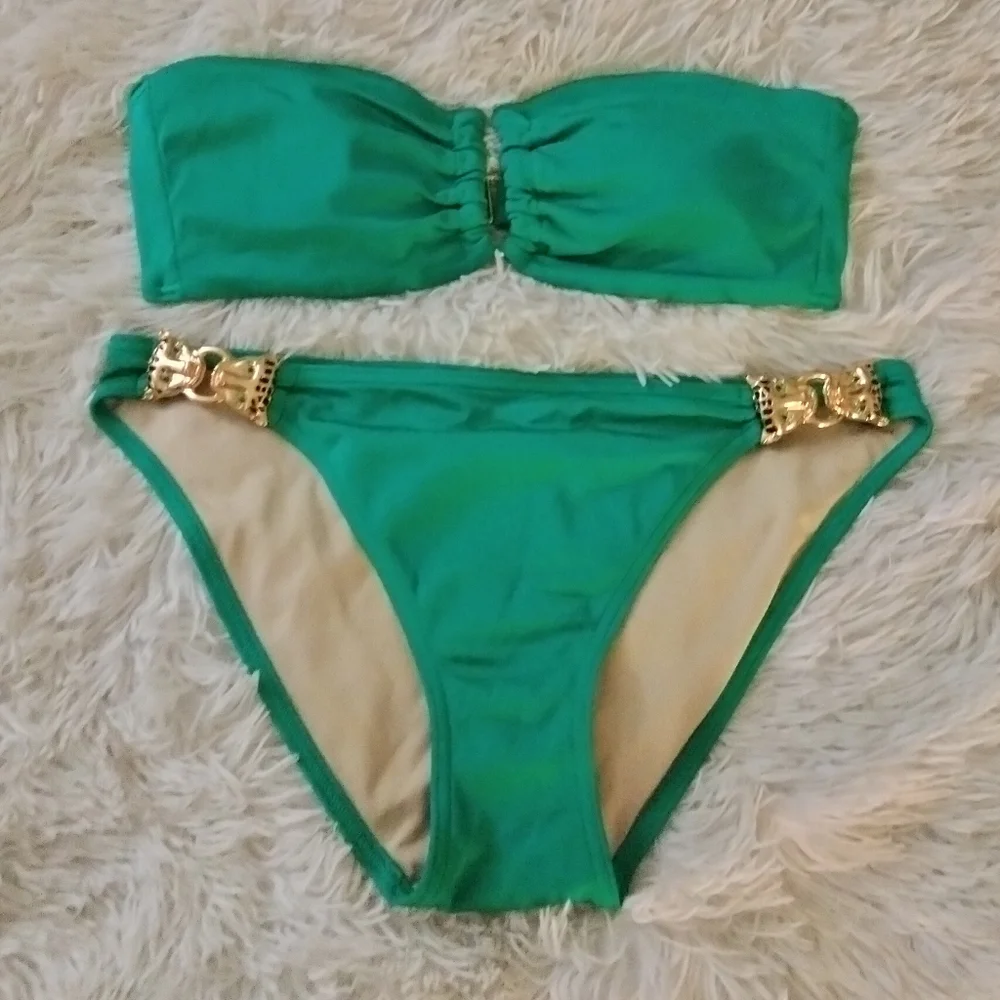 Rare 2009 Vintage Victoria's Secret Strapless Green Jaguar Bikini